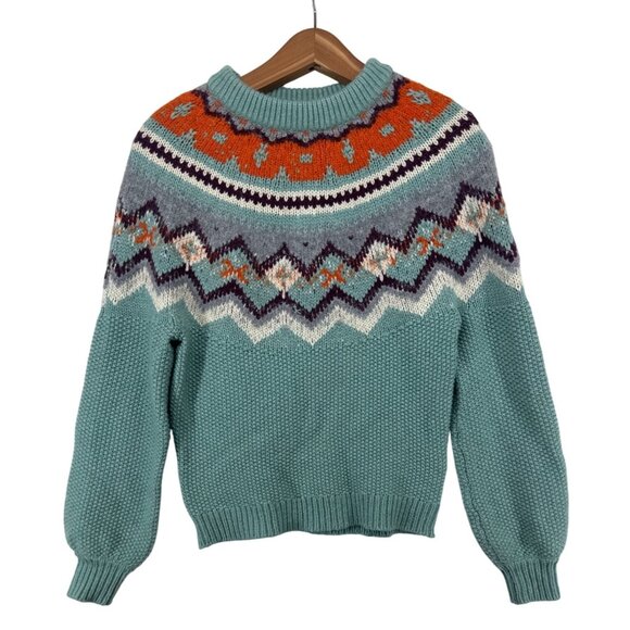J.Crew Womens Sweater Sz XS Green Fair Isle Nordic Ski Classic Alpaca/Lambs Wool - Picture 1 of 11